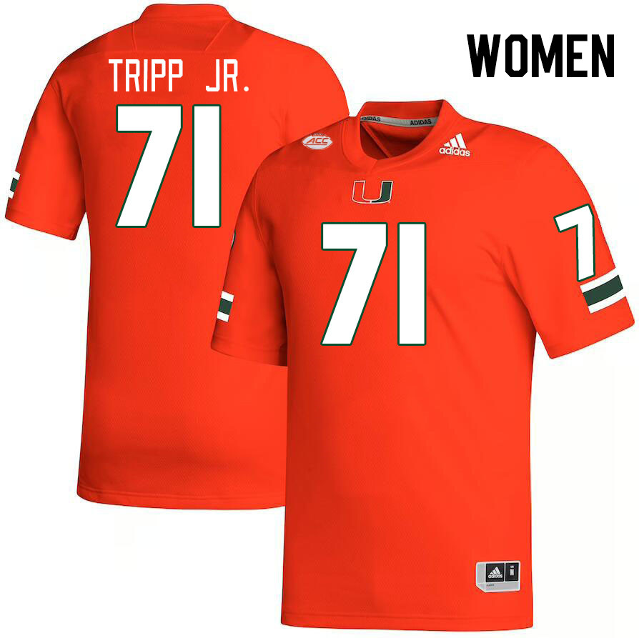 Women #71 Antonio Tripp Jr. Miami Hurricanes College Football Jerseys Stitched-Orange - Click Image to Close